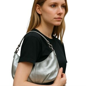 Coach Mini Silver Leather Shoulder Hobo EUC